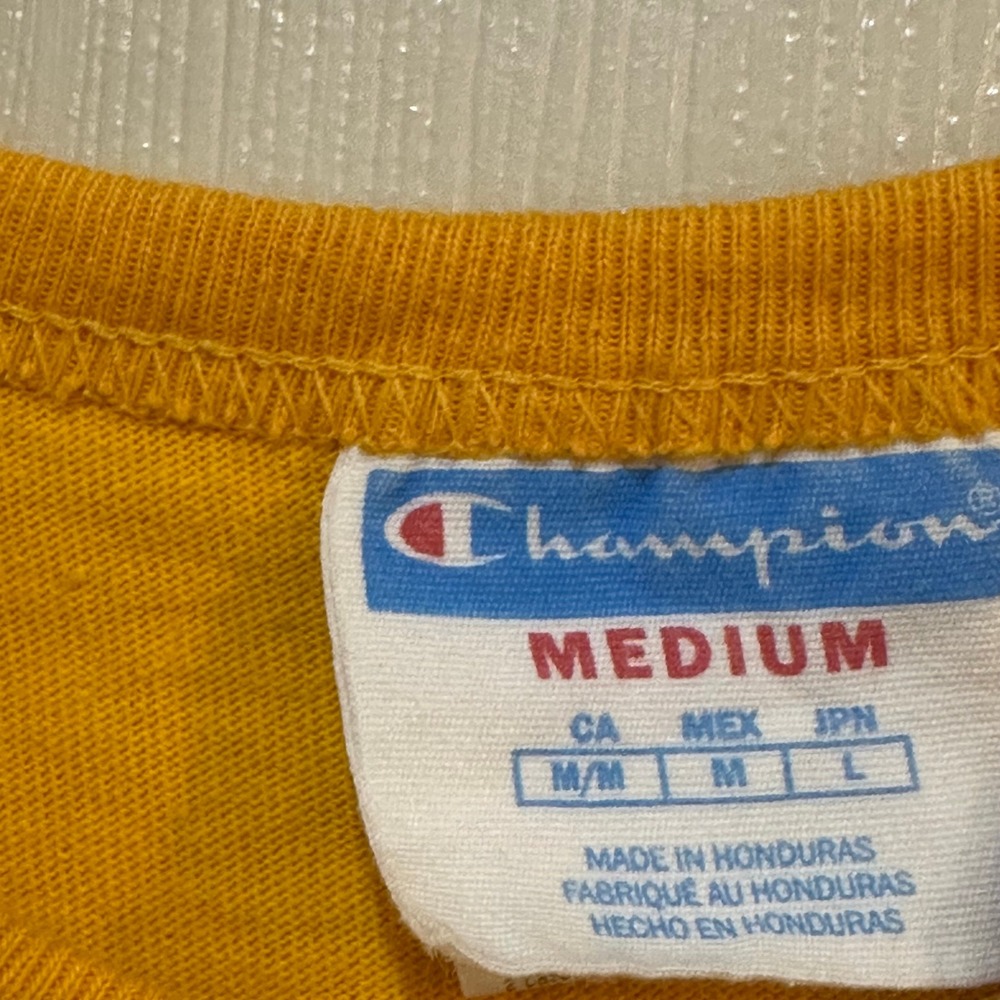 Champion Mens Big C Logo Script Fill T-Shirt Yellow Medium Short Sleeve‎ Tee - Picture 4 of 6